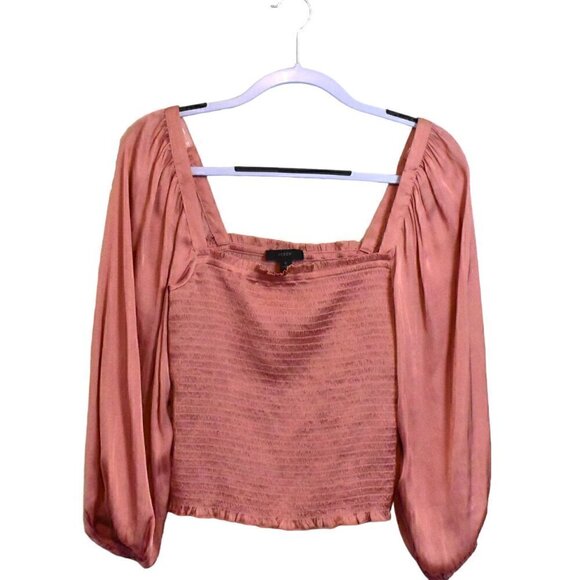 J. Crew Square Neck Pink Satin Smocked Blouse Top Size S - Picture 1 of 12